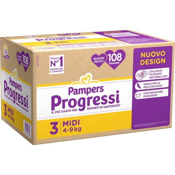 Pannolino progressi quadri pacco taglia 3 4-9kg 108 pz - pampers - Pampers