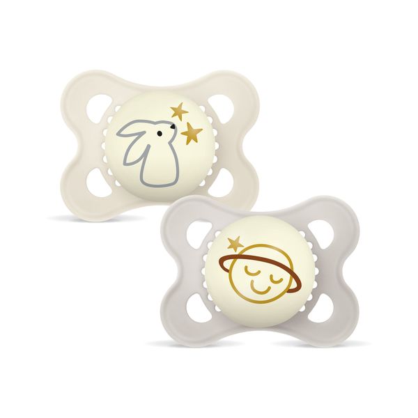 Mam original night succhietto 2-6 mesi (set da 2), ciuccio mam 2-6 mesi che si illumina al buio con tettarella in caucciù, neutro - Mam