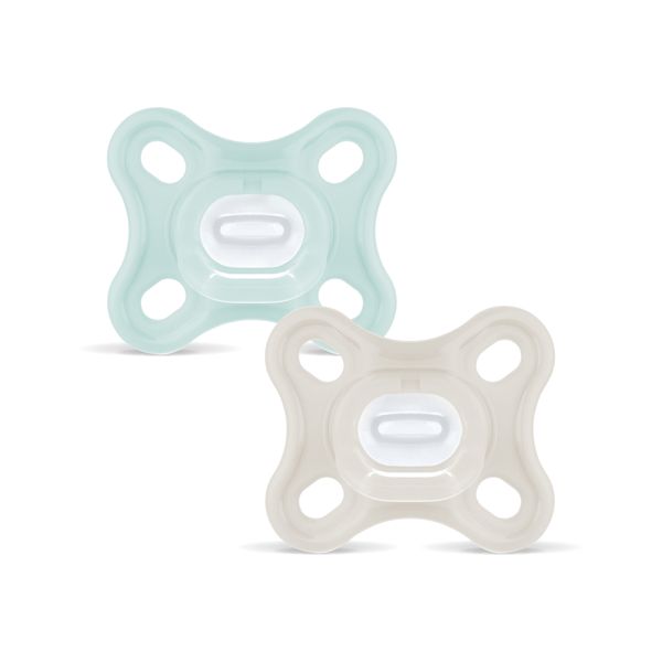 Mam comfort succhietto 0-3 mesi (set da 2), ciuccio mam 0-3 mesi in 100% silicone con design unico, neutro/verde - Mam