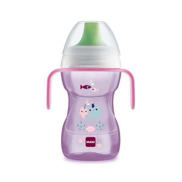 Mam fun to drink cup tazza bambini 270 ml, biberon acqua e latte per neonati 8+ mesi con beccuccio anti-goccia e valvola per flusso libero - Mam
