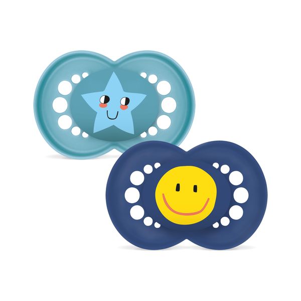Mam original succhietto 6+ mesi (set da 2), ciuccio mam 6-16 mesi con tettarella ortodontica in silicone, azzurro - Mam