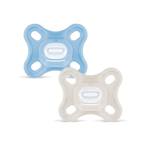 Mam comfort succhietto 0-3 mesi (set da 2), ciuccio mam 0-3 mesi in 100% silicone con design unico, azzurro/neutro - Mam