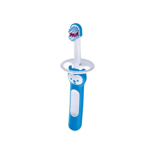 Mam baby's brush, spazzolino denti bambini 6+ mesi con impugnatura antiscivolo, spazzolino setole morbide per i primi dentini, azzurro - Mam