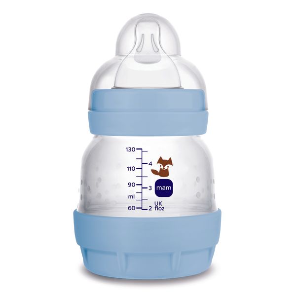 Mam biberon easy start 130 ml, biberon anticolica per allattamento misto che riduce le bolle d'aria e il rischio di coliche, azzurro - Mam