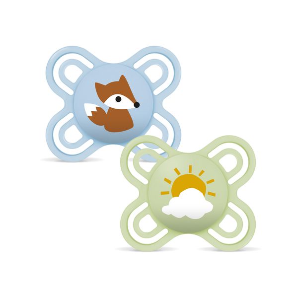 Mam perfect start confezione doppia succhietto 0-2 mesi (set da 2), ciuccio mam 0-2 mesi in silicone per sano sviluppo orale, azzurro/verde - Mam