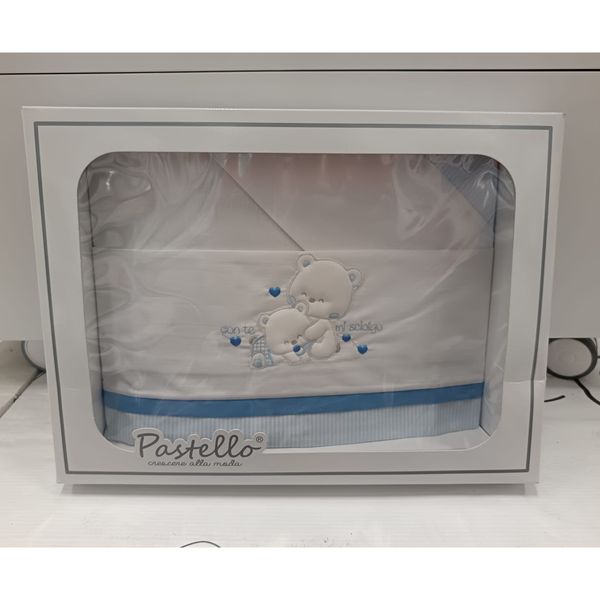 Set lenzuolino neonato pastello – ricamo orsetti "con te mi sciolgo" azzurro - Ellepi