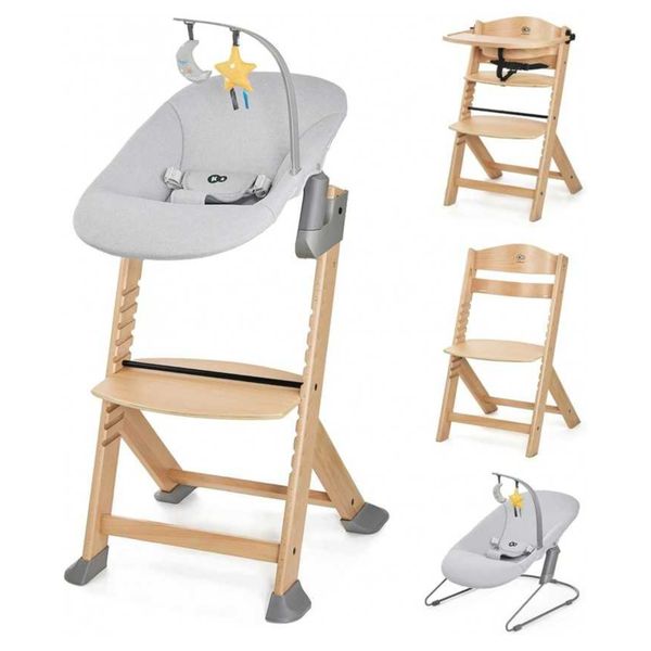 Seggiolone enock in legno naturale 4 in 1 con sdraietta calmee - grey - kinderfraft - KinderKraft