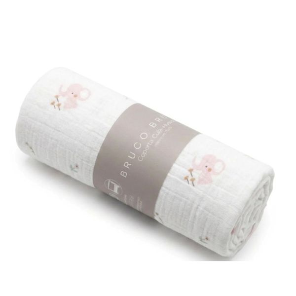 Coperta culla in mussola di cotone fantasia elefantini rosa - ellepi - BRUCO BRUCO