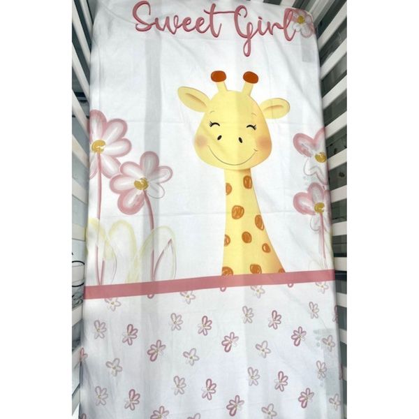 Set lenzuolo culla "sweet girl"  tema giraffa e fiori rosa - mawi - Mawi