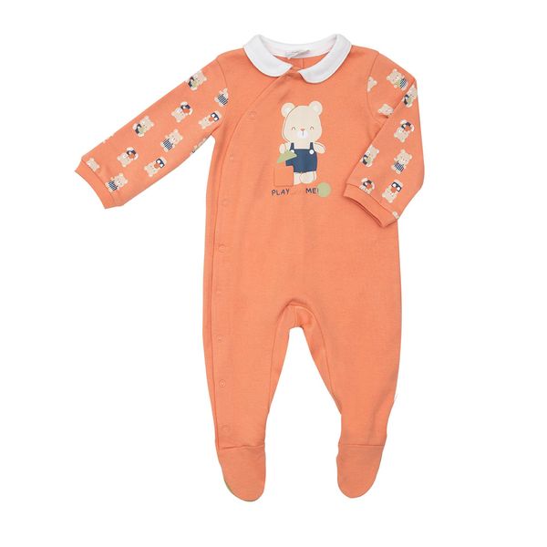 Tutina neonato color pesca con colletto e orsetto - Mawi
