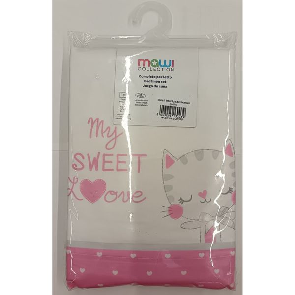 Completo letto culla 3 pezzi mawi collection – "my sweet love" gattina rosa - Mawi