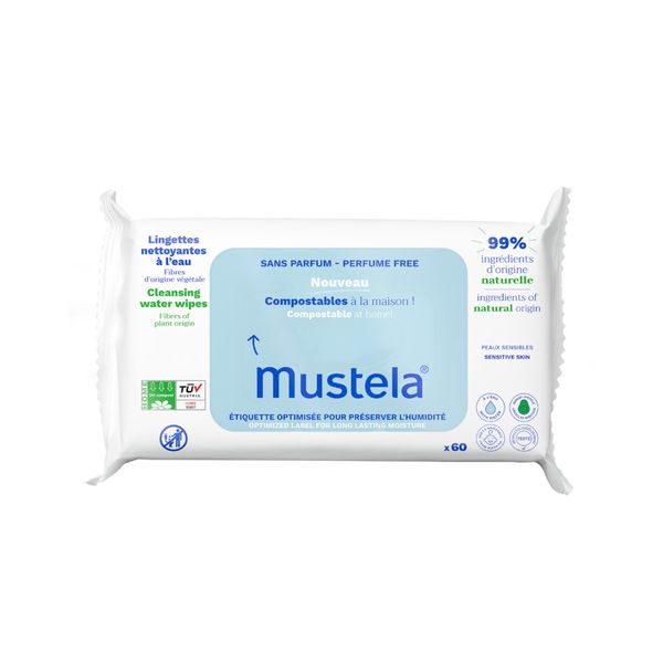 Salviette compostabili all'acqua senza profumo 60 pezzi - mustela - Mustela