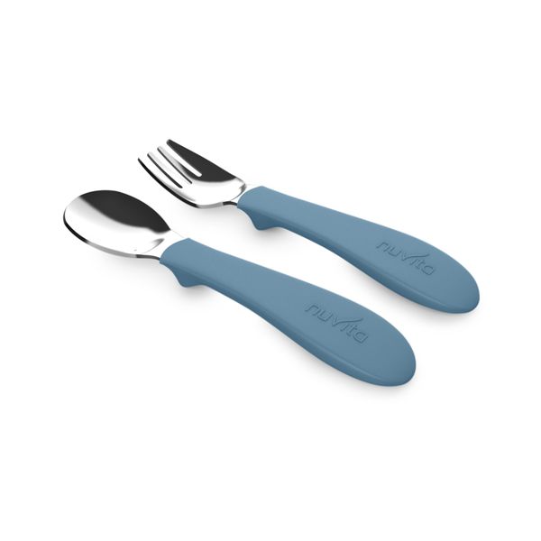 Set posate in acciaio con impugnatura in silicone - 8472 / powder blue - nuvita - Nuvita