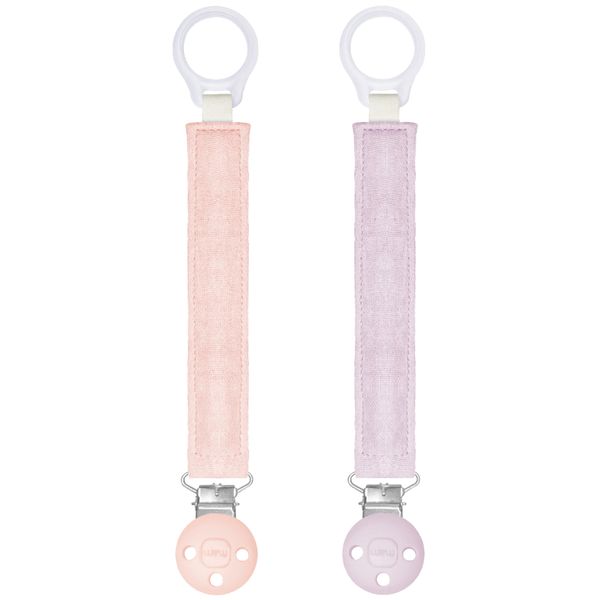 Mam clip catenella portaciuccio (set da 2), 0+ mesi regolabile, lavabile a mano, compatibili con tutti i succhietti mam, rosa/lilla - Mam