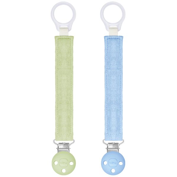 Mam clip catenella portaciuccio (set da 2), 0+ mesi regolabile, lavabile a mano, compatibili con tutti i succhietti mam, verde/azzurro - Mam