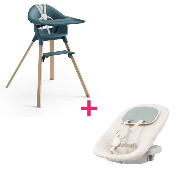Stokke - clikk high chair fjord blue + clikk newborn set cloud grey - 