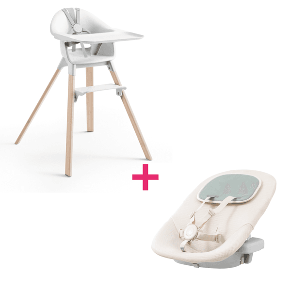 Stokke - clikk high chair white + clikk newborn set cloud grey - 