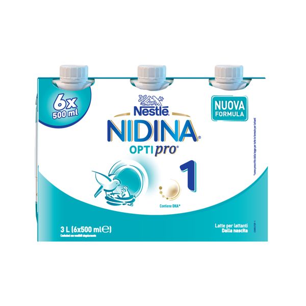Nidina optipro 1 latte per lattanti liquido dalla nascita, 6 brick da 500ml (3l) - nestlé - Nestle'