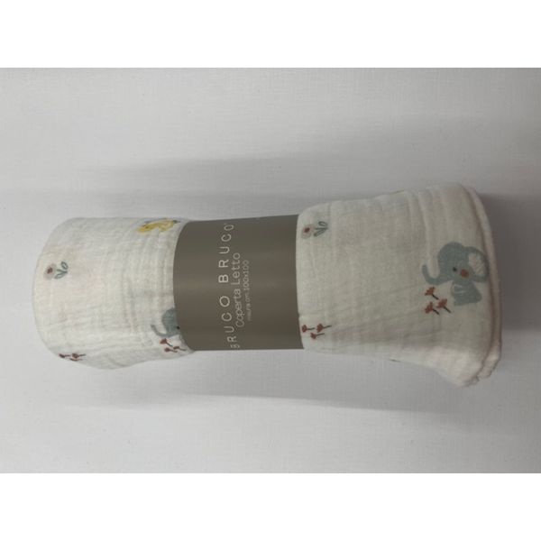 Coperta per letto in mussola di cotone fantasia elefantini e fiori, 100x100 cm – morbidezza naturale per neonati e bambini - bruco bruco - BRUCO BRUCO