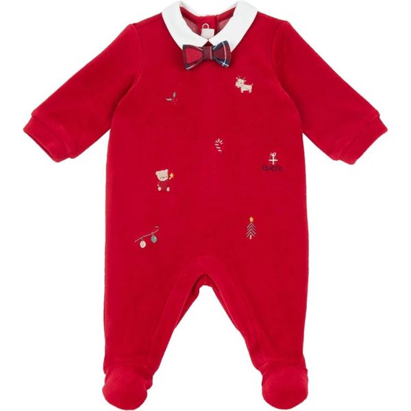 Tutina elegante da neonato in ciniglia rossa papillon tarta - Chicco