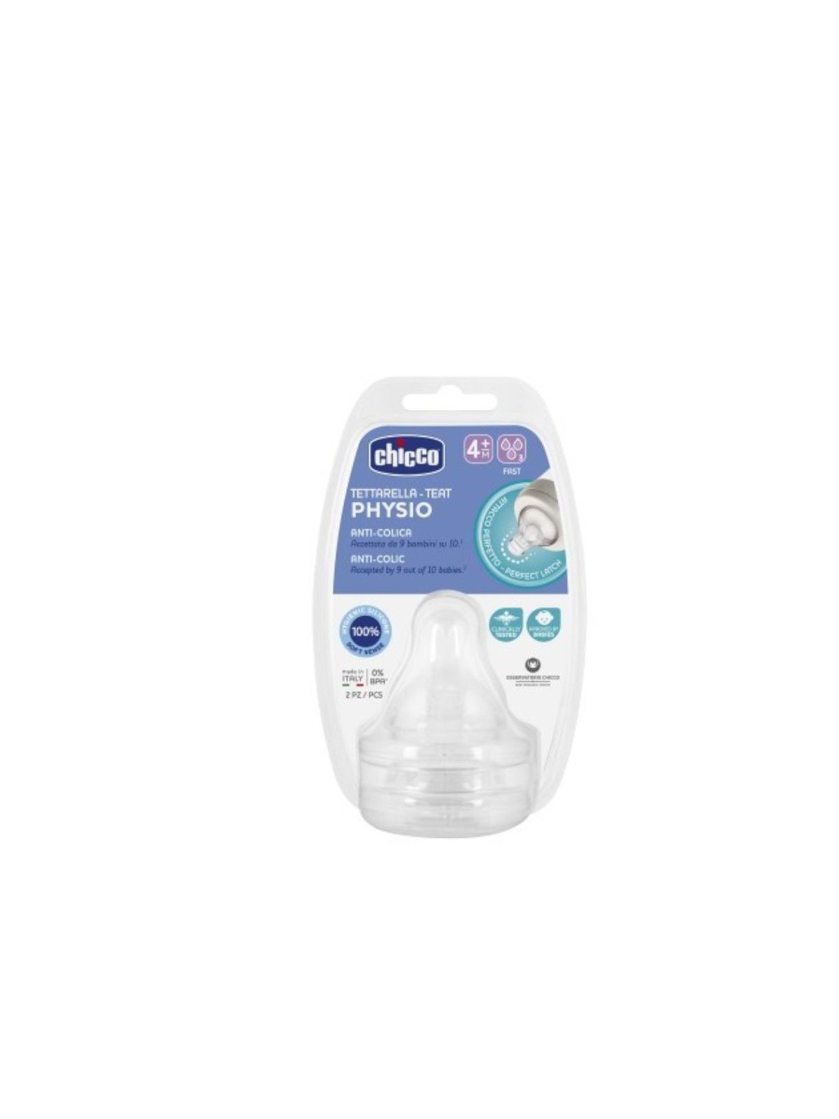 Chicco  tettarella perfect 5 fl.veloce 4m+ silicone 2pz - Chicco