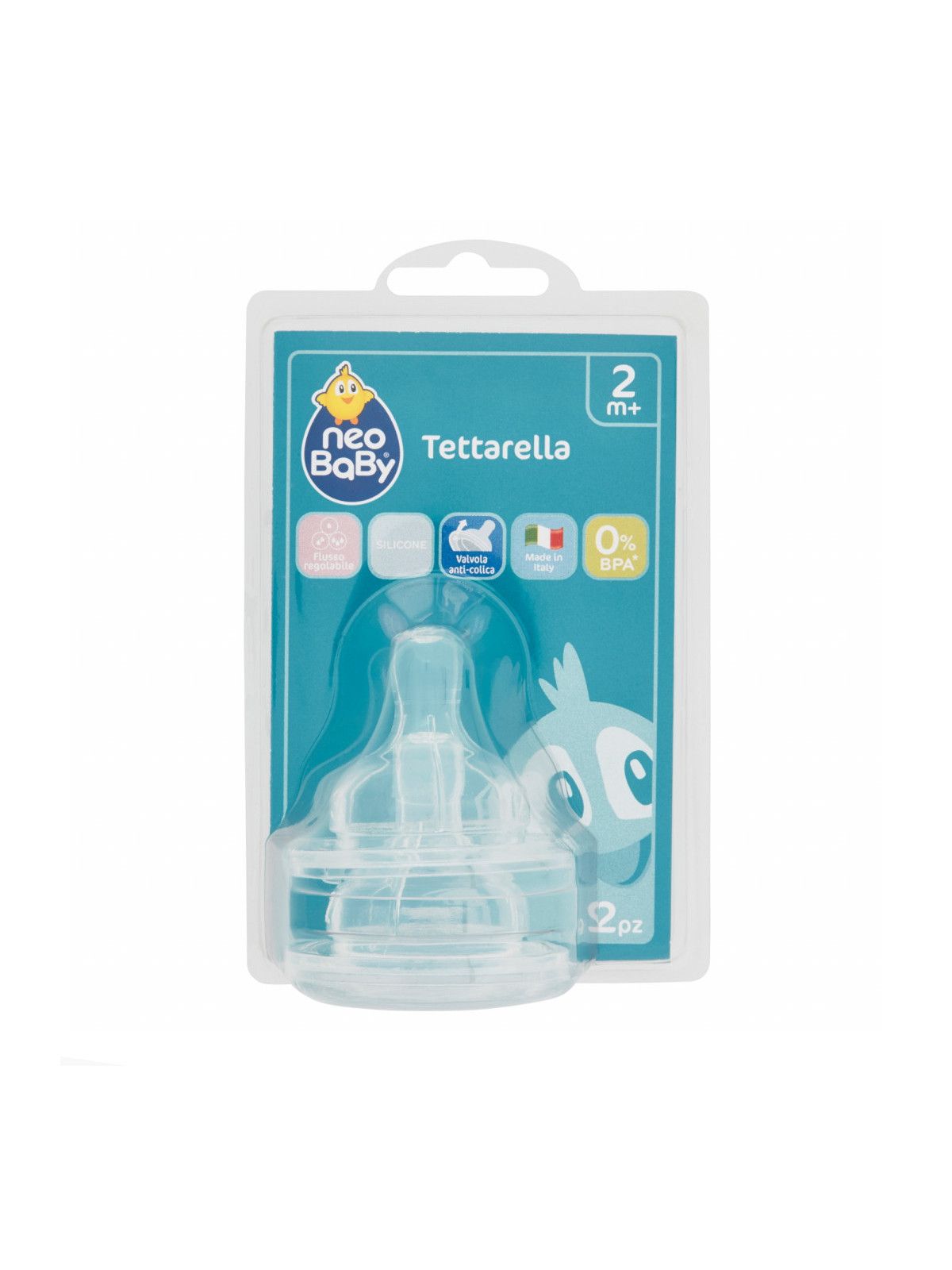Tettarelle silicone collo largo flusso regolabile 2 pz - Neo Baby
