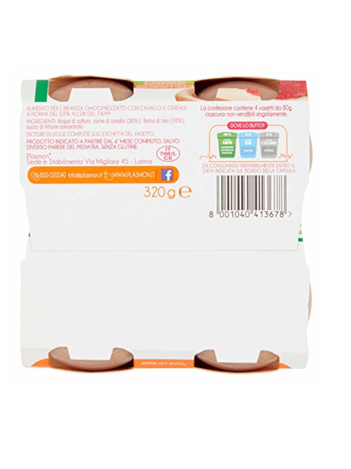 Plasmon - omogeneizzato cavallo - 4x80g - Plasmon