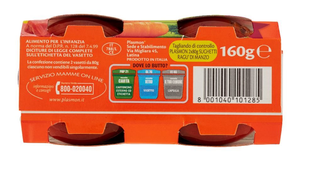 Plasmon - sughetto - ragù di manzo - 2x80g - Plasmon