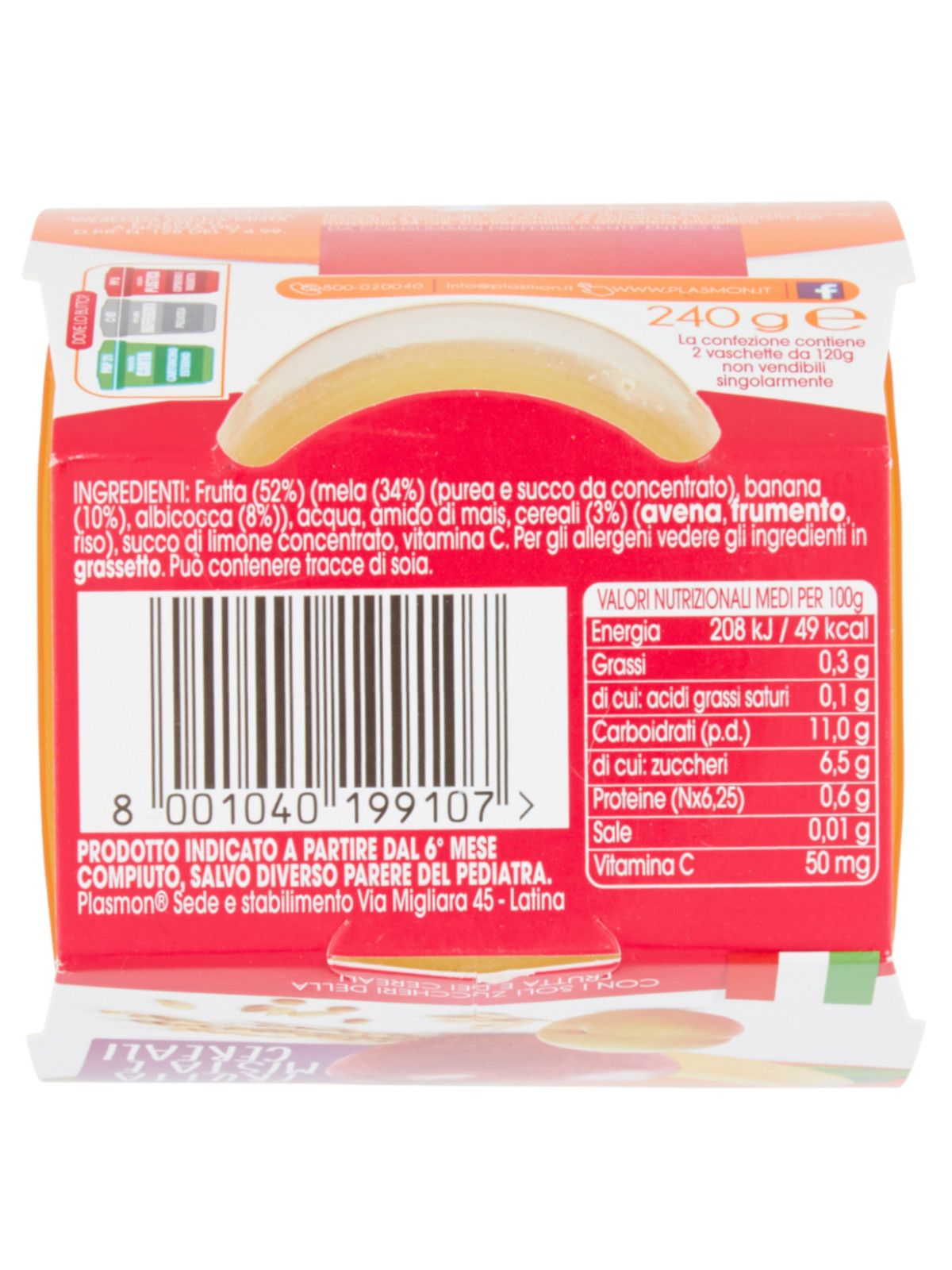 Plasmon - merende frutta - cereali - 2x120g - Plasmon