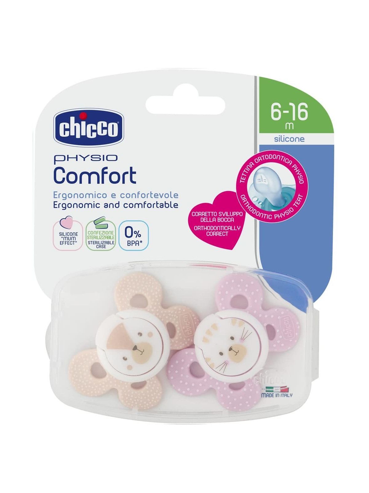 Succhietto comfort girl 6-16 mesi 2 pz <strong>colori assortiti</strong> - Chicco
