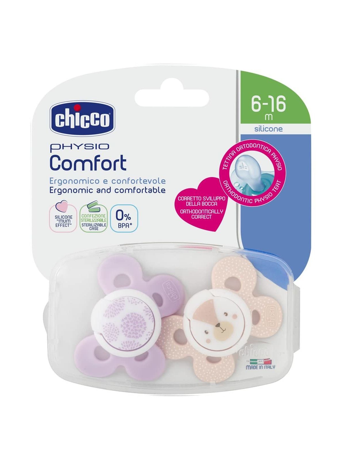 Succhietto comfort girl 6-16 mesi 2 pz <strong>colori assortiti</strong> - Chicco