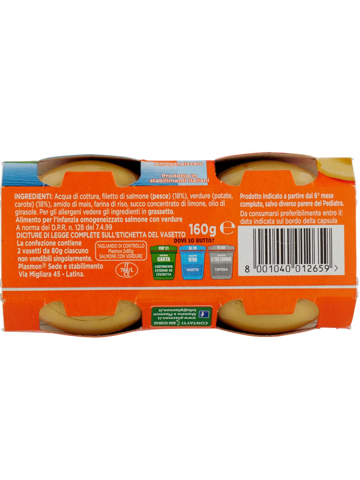 Plasmon - omogeneizzato salmone - verdure - 2x80g - Plasmon