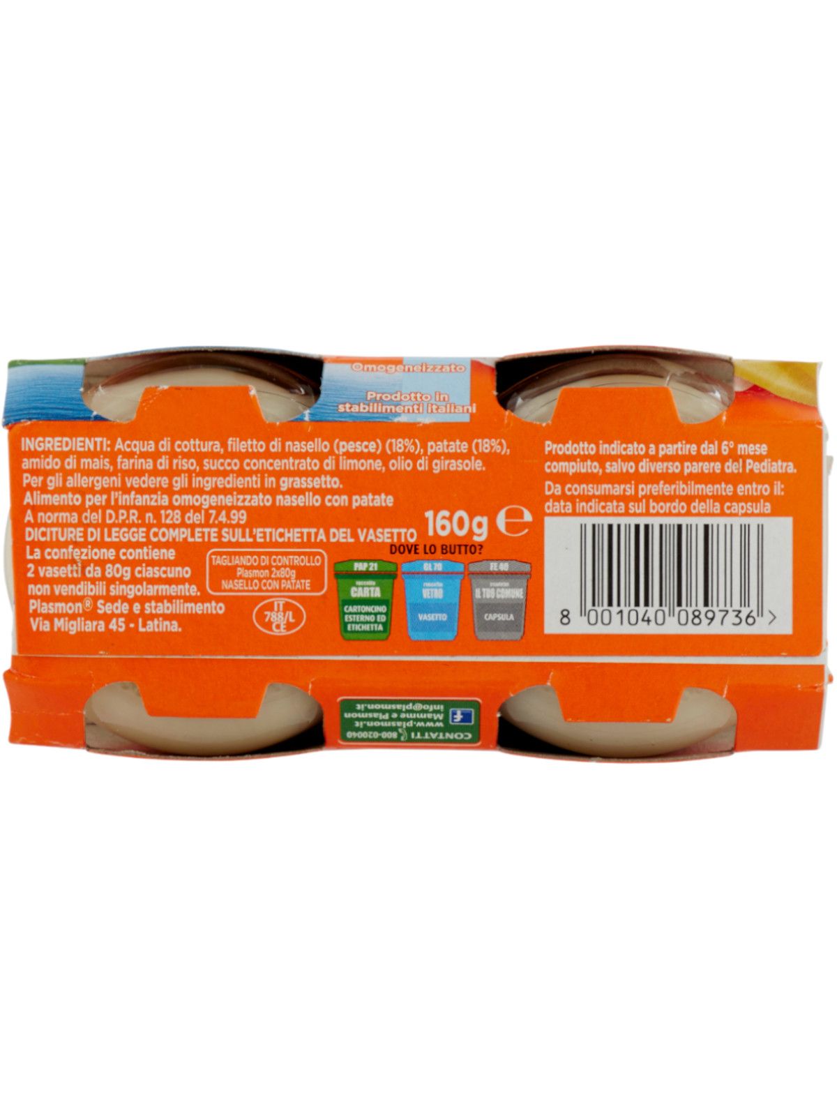 Plasmon - omogeneizzato nasello - patate - 2x80g - Plasmon