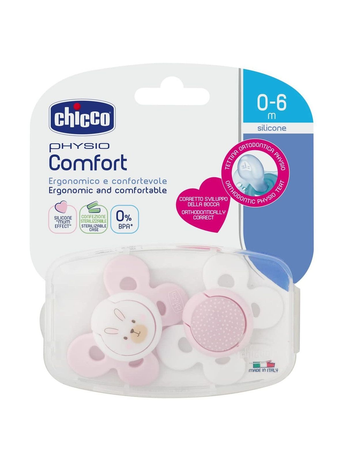 Succhietto comfort girl silicone 0-6 mesi 2 pz  <strong>colori assortiti</strong> - Chicco