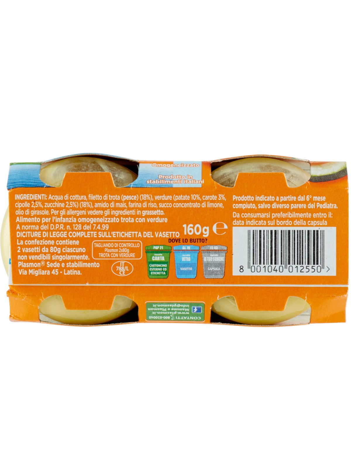 Plasmon - omogeneizzato trota - verdure - 2x80g - Plasmon