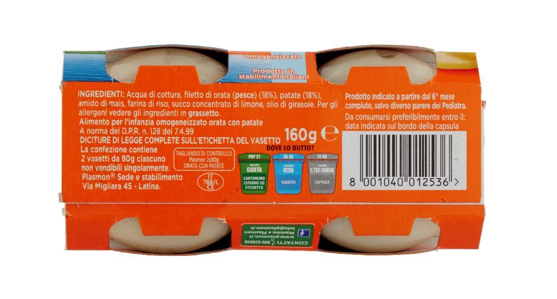 Plasmon - omogeneizzato orata - 4x80g - Plasmon