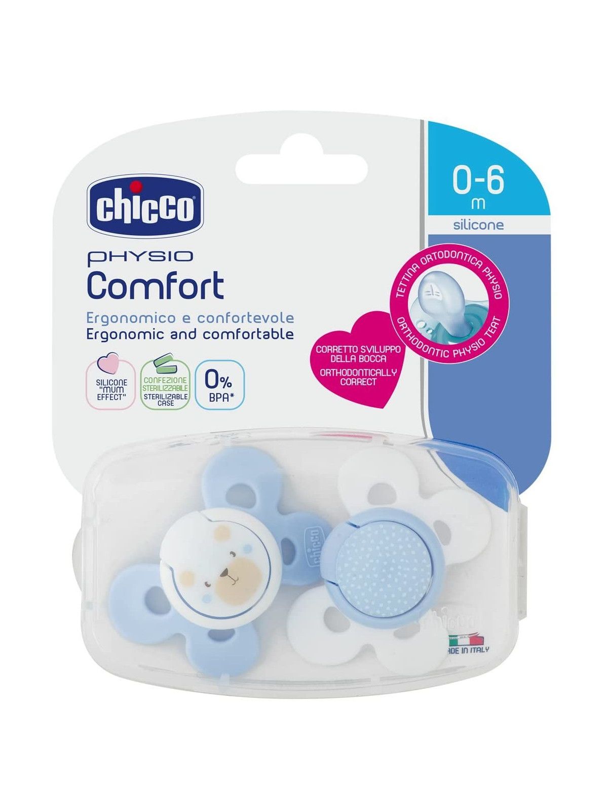 Succhietto comfort boy 0-6 mesi 2 pz <strong>colori assortiti</strong> - Chicco