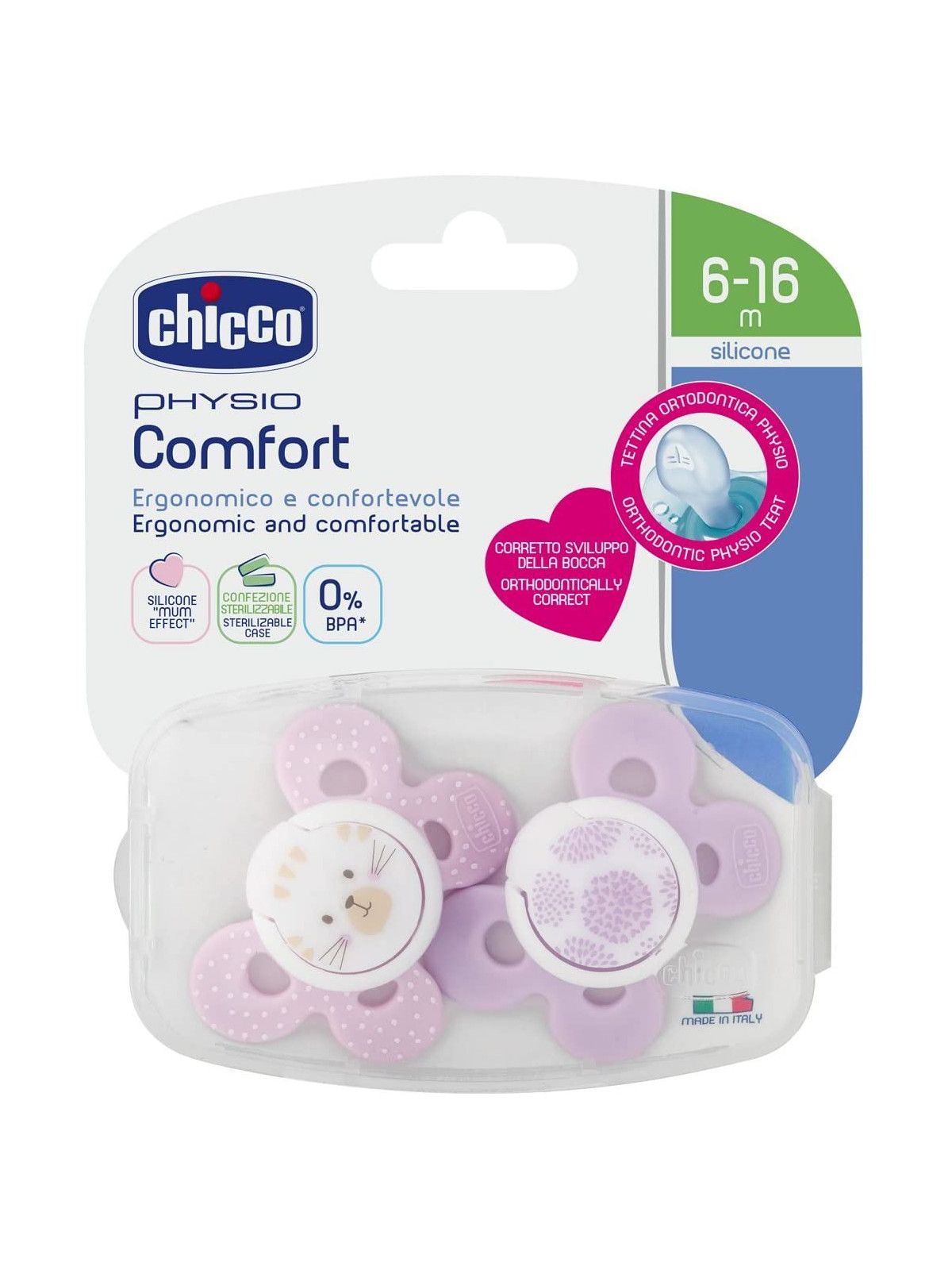 Succhietto comfort girl 6-16 mesi 2 pz <strong>colori assortiti</strong> - Chicco