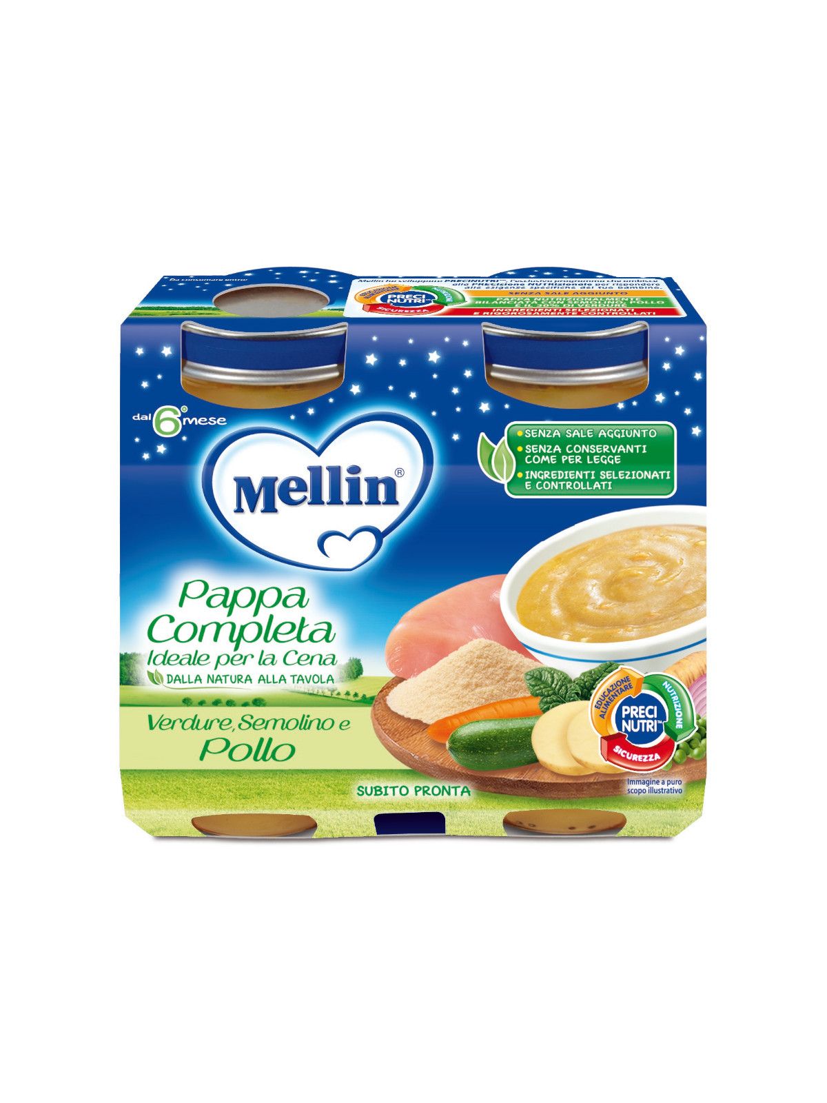 Mellin cena completa pollo semolino verdura 2x200 gr - Mellin