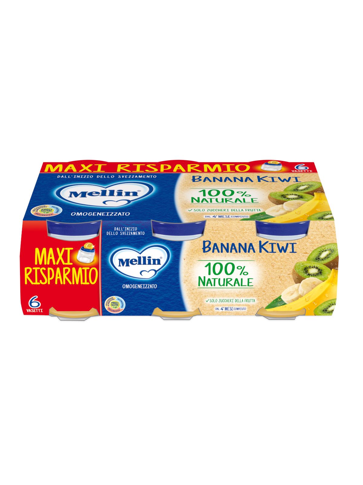 Mellin - omogeneizzato banana kiwi 6x100 gr - Mellin