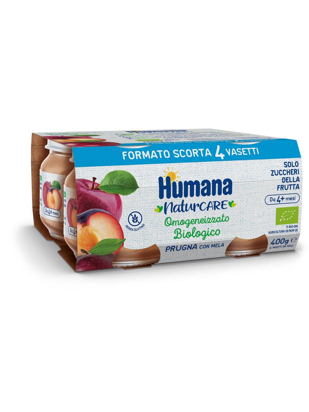 Humana omogeneizzato biologico di prugna con mela 4x100g - Humana