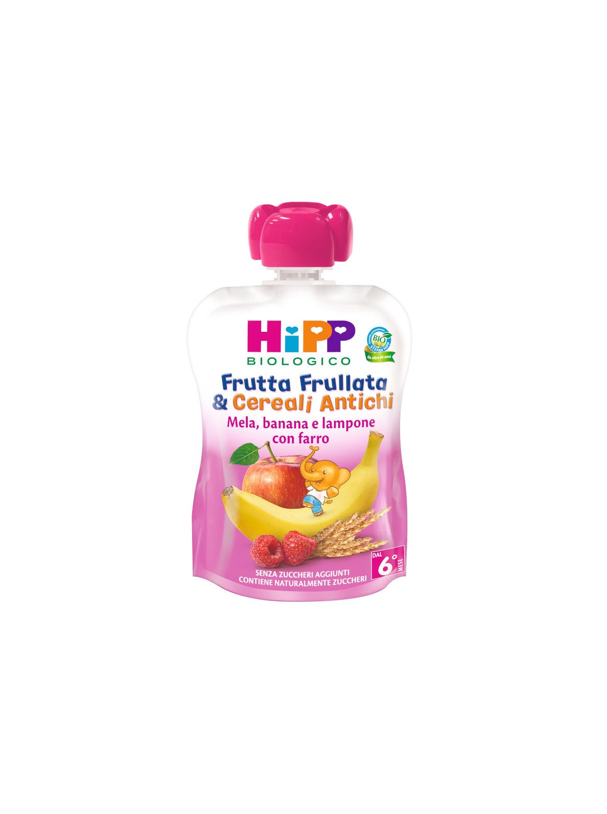Hipp - frutta frullata &amp; cereali antichi - mela, banana e lampone con farro 90gr - Hipp