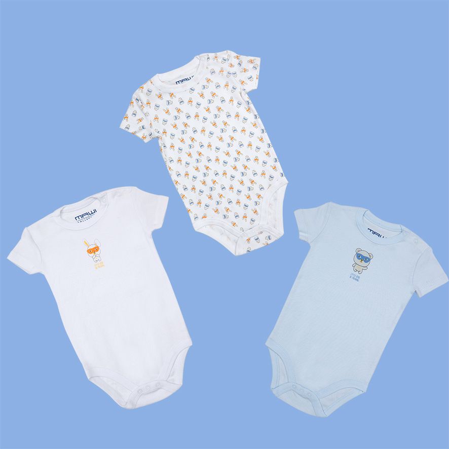 Mawi pack x3 body mezza manica in costina little hero - Mawi