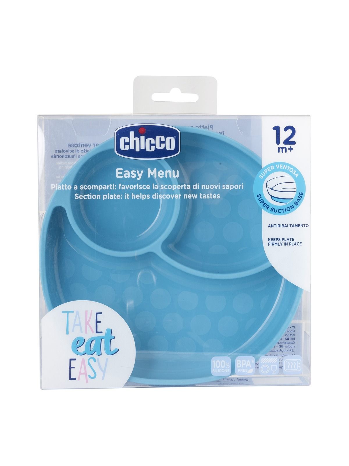 Chicco piatto porzionato silicone blu 12m+ - Chicco