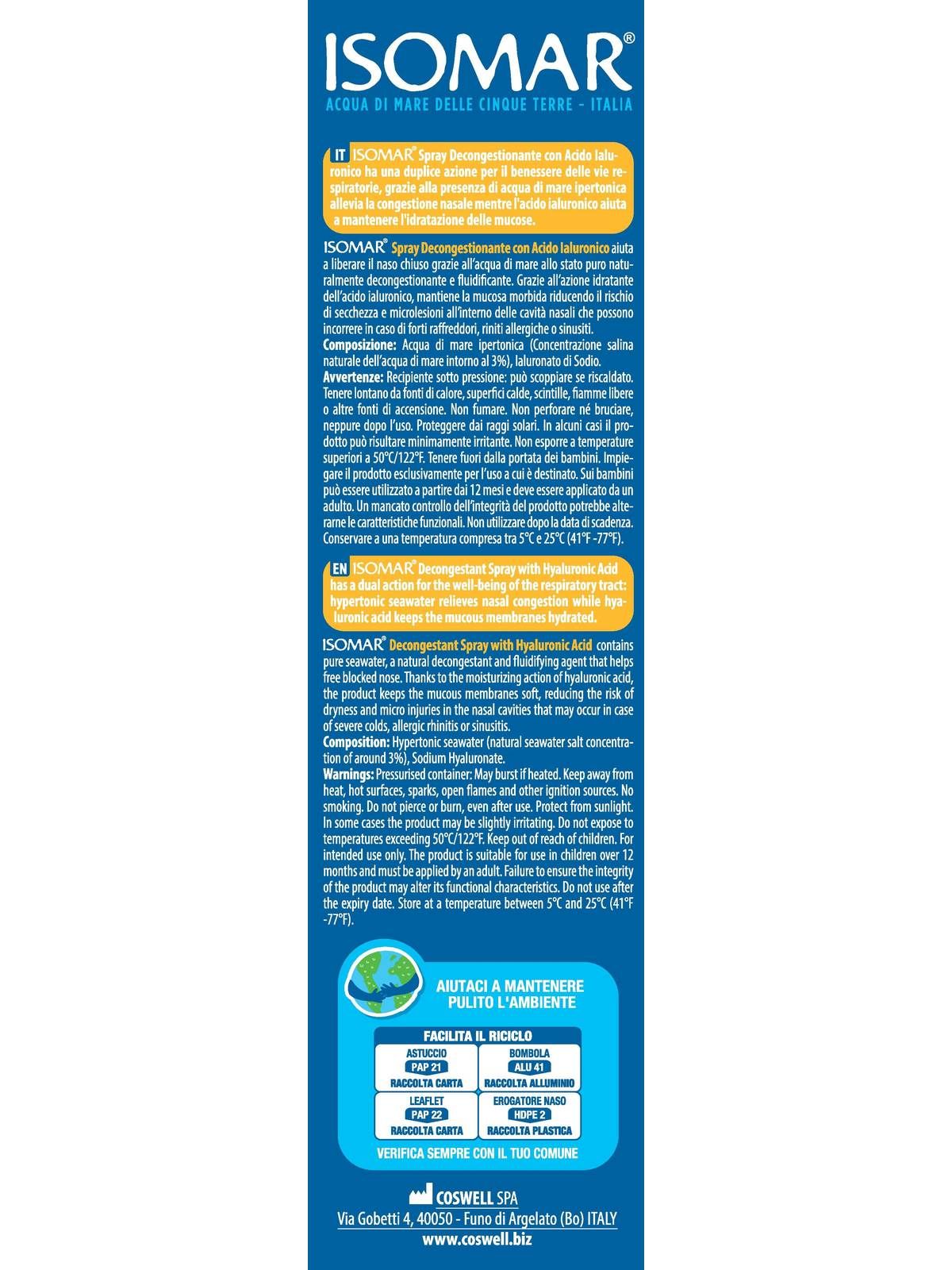 Isomar spray decong acido ialuronico 100ml - 