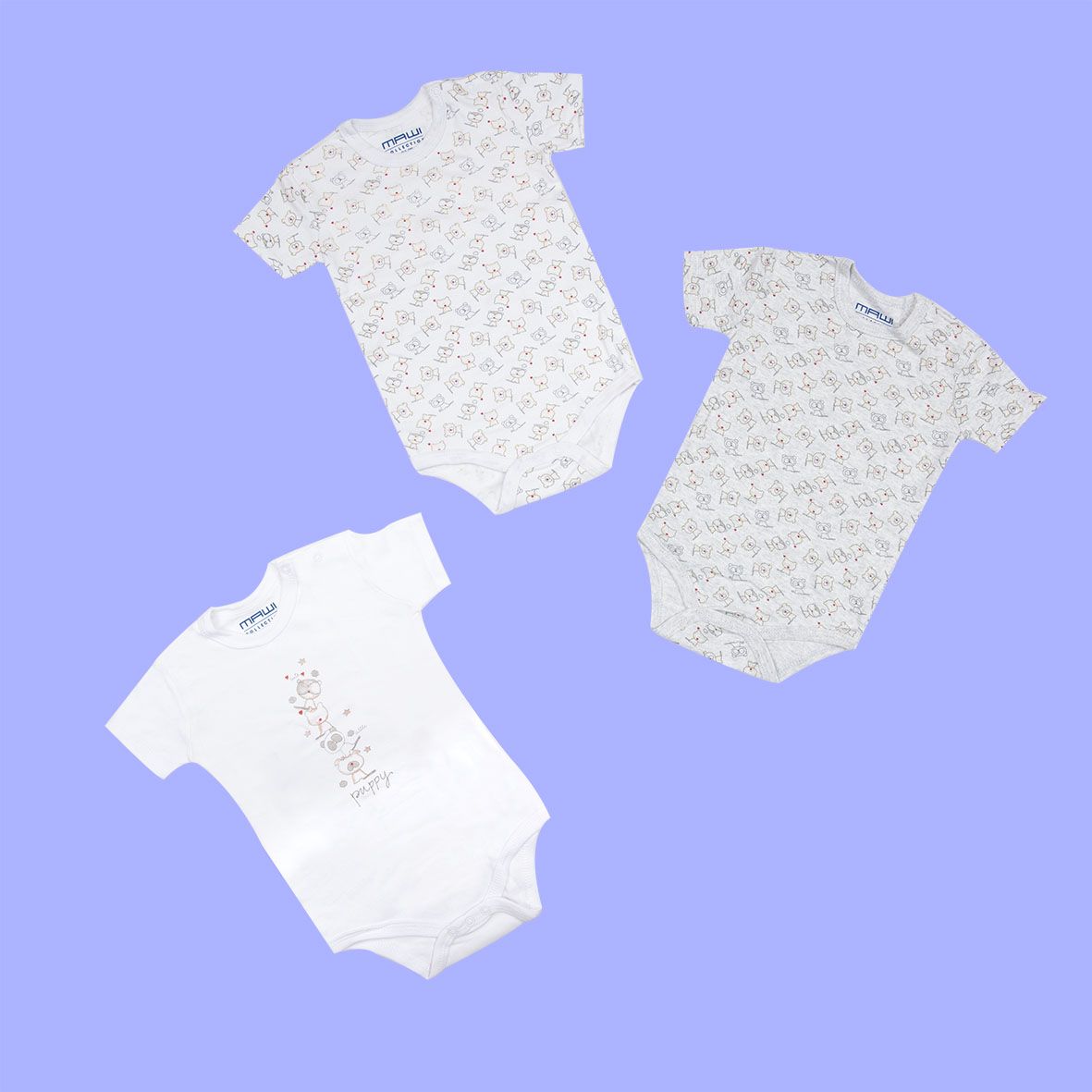 Mawi pack x3 body mezza manica caldo cotone unisex  animaletti - Mawi