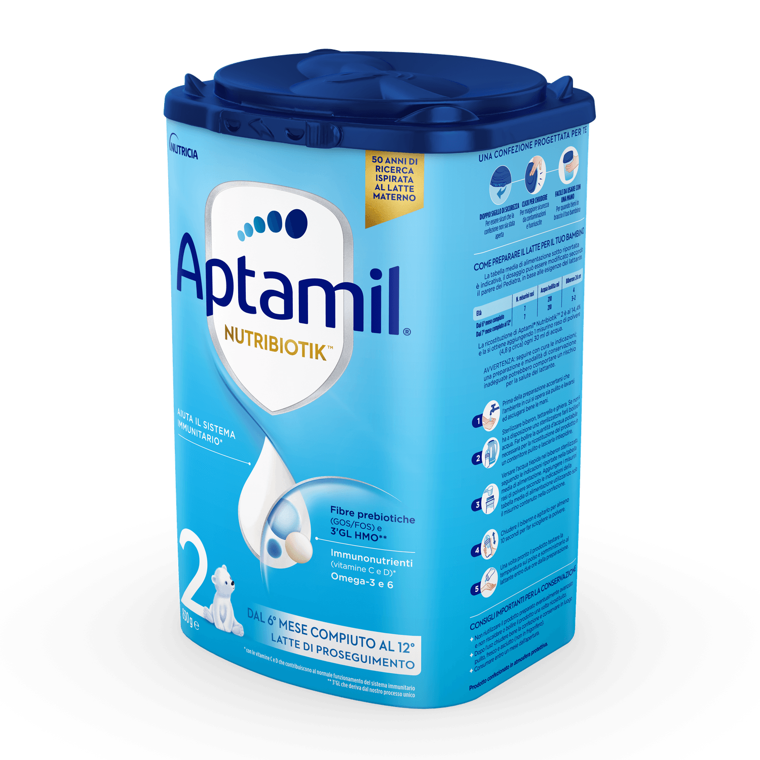 Aptamil nutribiotik 2 - latte di proseguimento in polvere indicato dal 6° mese compiuto al 12° - 830g - Aptamil