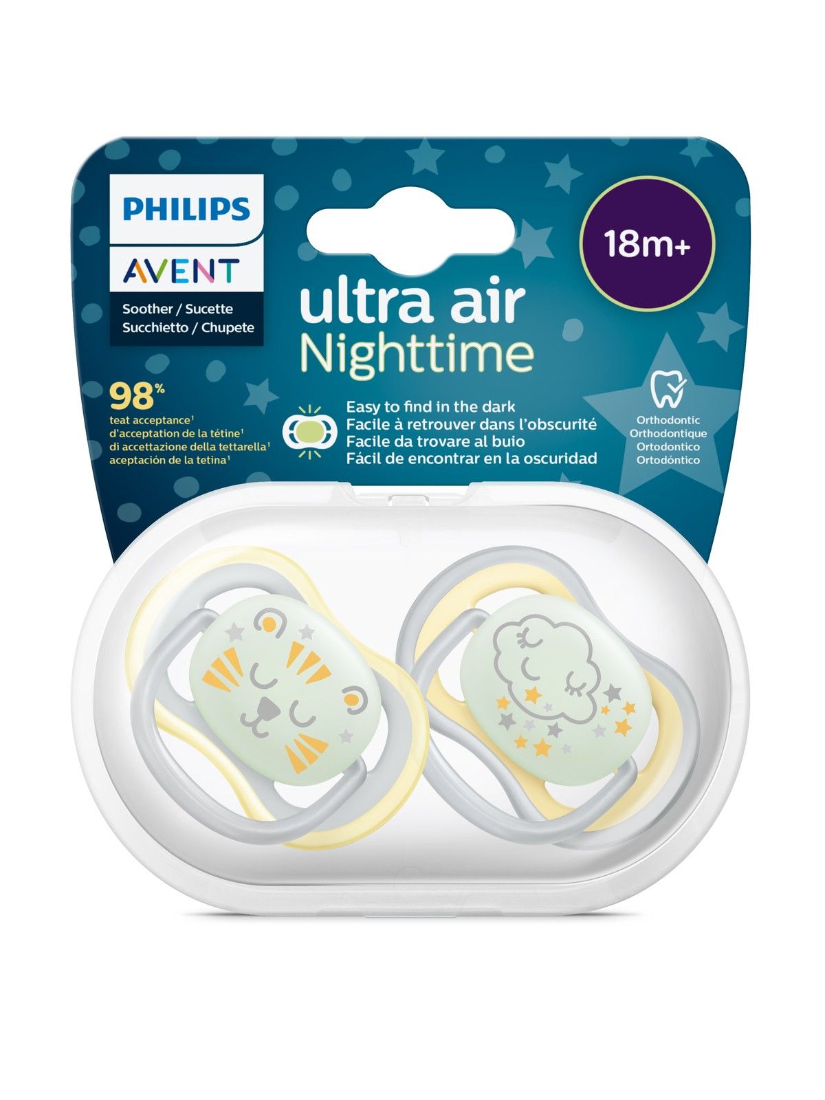 Avent -  2 succhietti ultra air night 18m+ no deco neutro - Avent