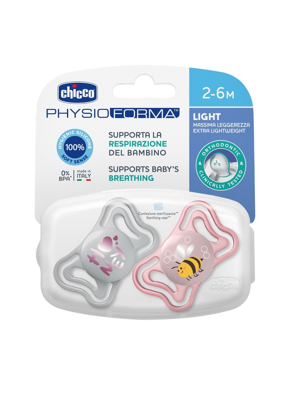 Chicco succhietto physio light pink sil 2-6m 2 pz - Chicco