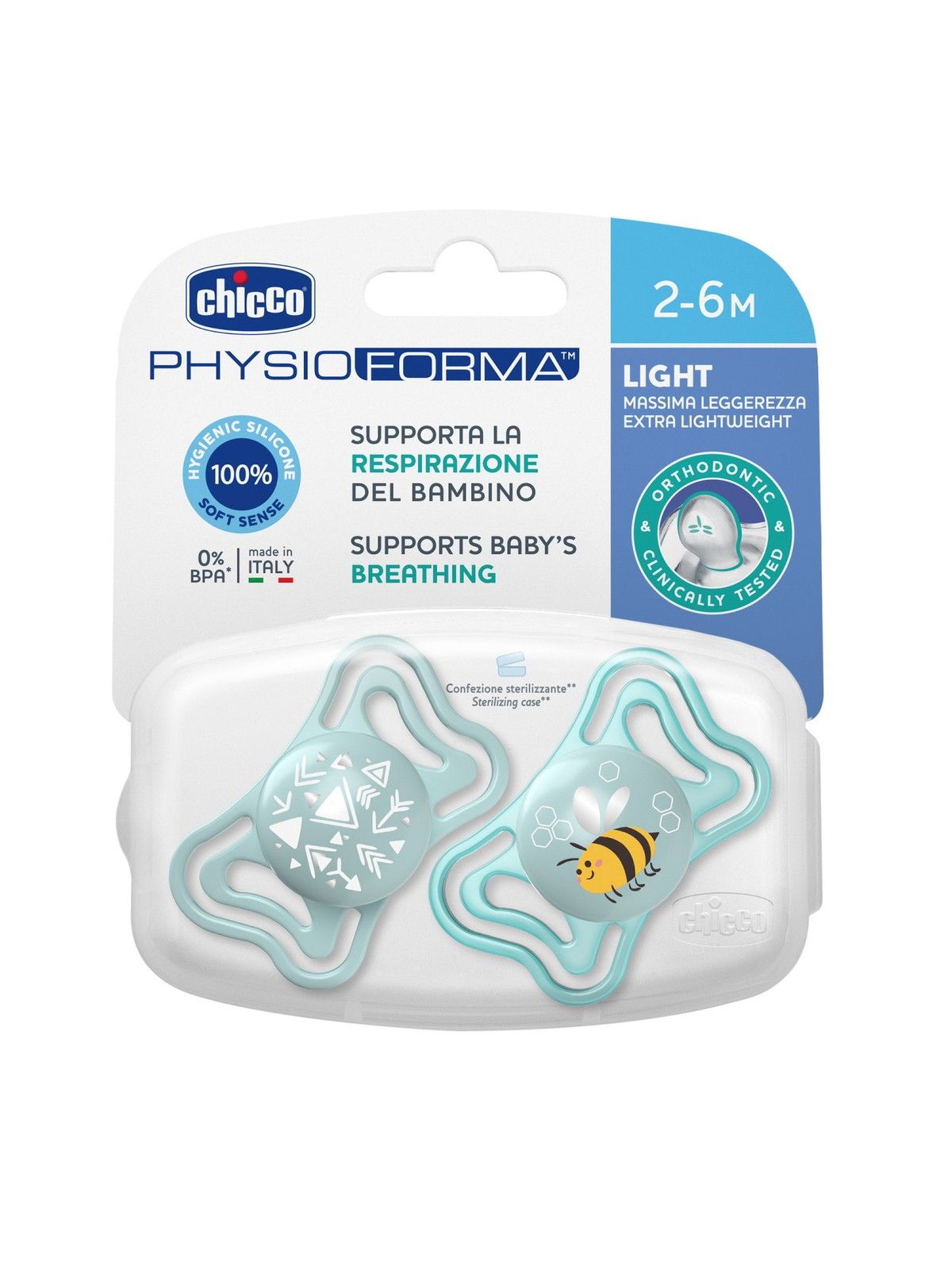 Chicco succhietto physio light blue sil 2-6m 2 pz - Chicco